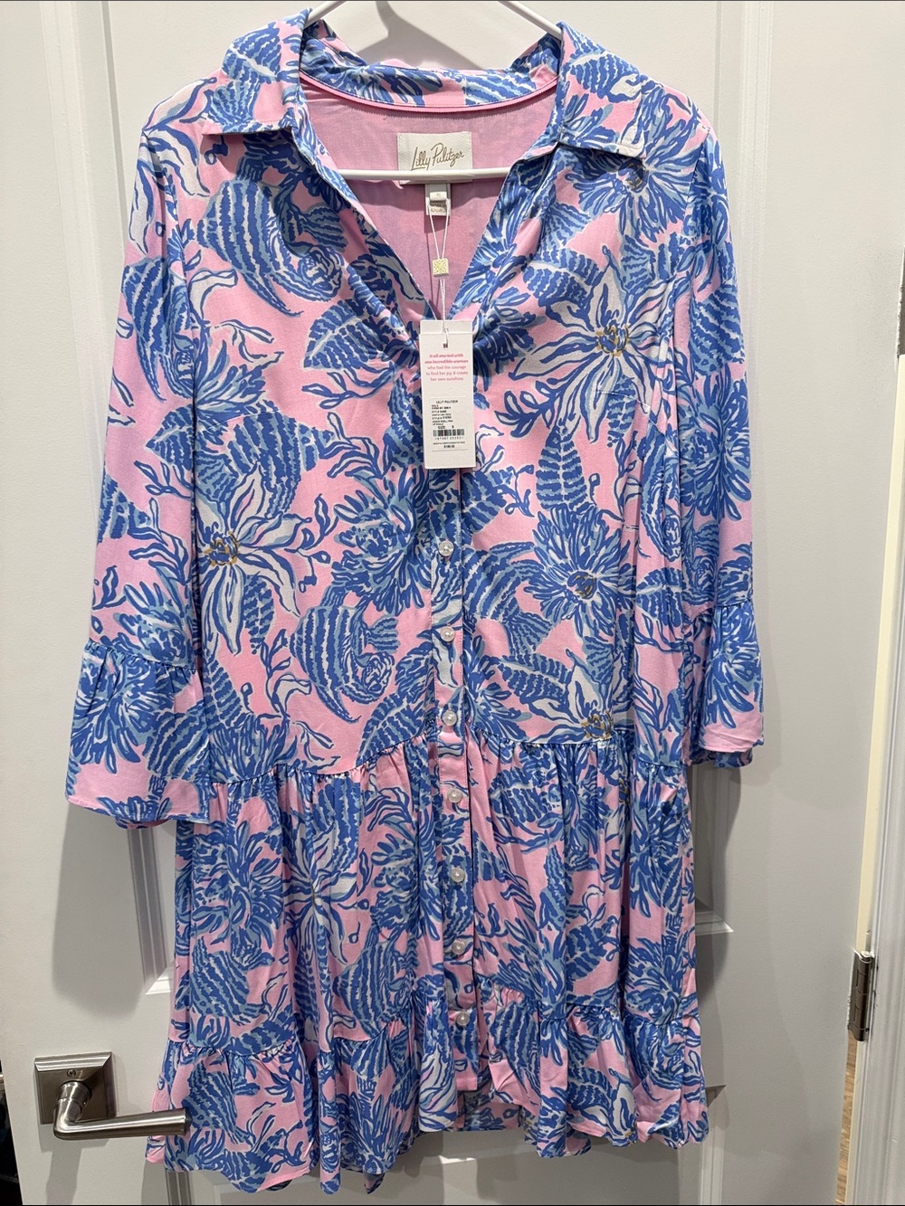 Lilly Pulitzer Pink and Blue Long Sleeve Floral Dress